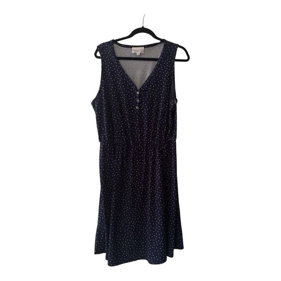 French Grey Navy Blue and White Polka Dot Sleeveless Sundress Size 1X‎ - Picture 1 of 4